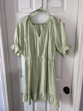 Light Green Puff Sleeve A-Line Dress